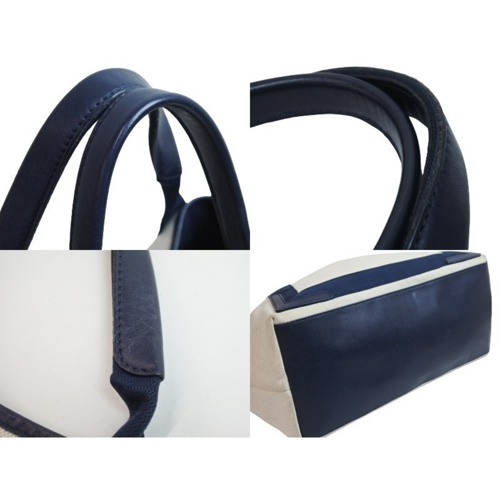 Balenciaga Bag Leather Blue Canvas Cabas Navy Tan Beige Tote - Picture 5 of 9
